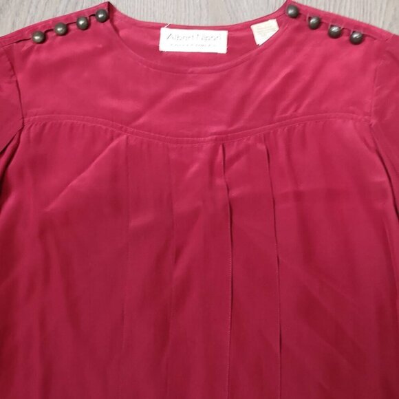 80s Vintage Designer Pleat Red Silk Crepe de Chine Long Sleeve Loose Fit Blouse - Picture 4 of 10